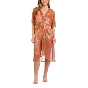 La Blanca Women's Copper Golden Hour Twist Wrap Midi Dress Cover Up Size L-XL